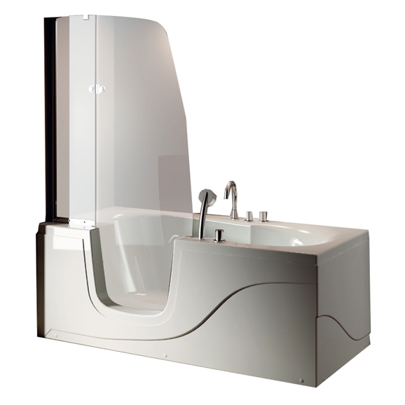 Frame-Less Open Component Glass Cabin With Solid White Acrylic Walk-In Tub